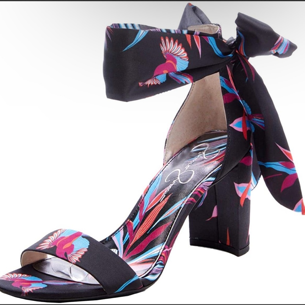 Jessica Simpson Satin JS-Narella Black Multi Hawaiian Print Size 8